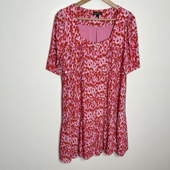 Whistles Womens Blurred Strokes Flippy Dress US 6 Pink Square Neck Feminine - Picture 4 of 11